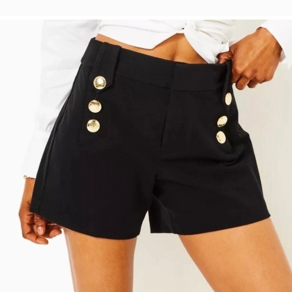 Lilly Pulitzer Black High Waist Shorts with Gold Buttons